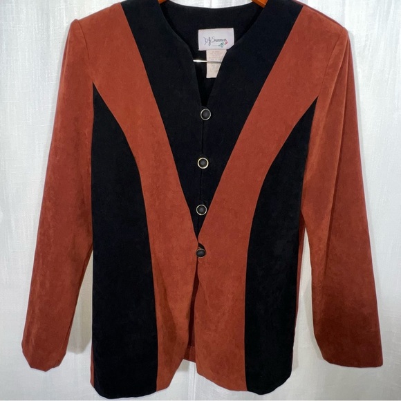 Vintage DJ Summers 90s Mod Retro Faux Suede Button Front Blazer Size 10P - Picture 5 of 7